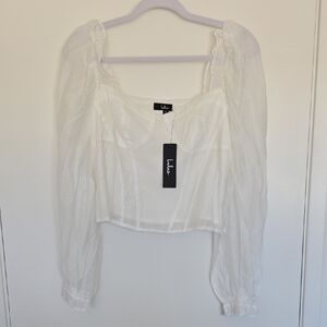 Lulu's White Sheer Long Sleeve Blouse